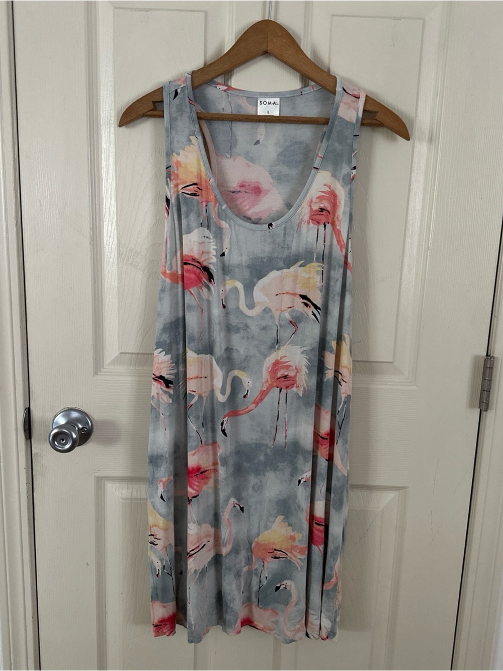 Soma Sleeveless Flamingo Sleep Dress in Gray and Pink Size Large